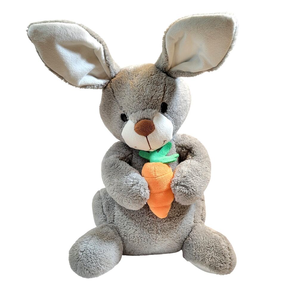 Gray Bunny Rabbit Plush Stuffed Animal 18" Holding Carrot Animal Adventure